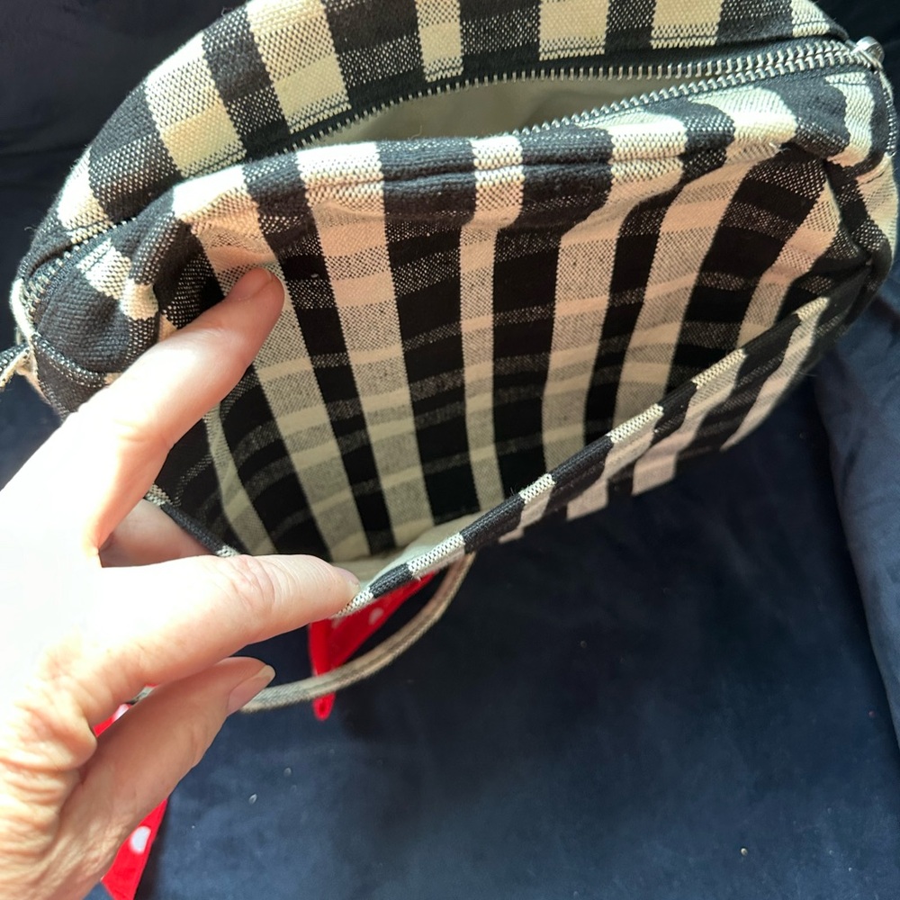 CLEARANCE!!! Black and white plaid bag with red and white polka dot scarf - Picture 4 of 6